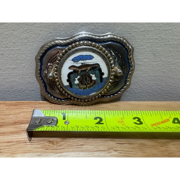 Vintage Native American Style Metal Belt Buckle Inlaid Design - Picture 2 of 16